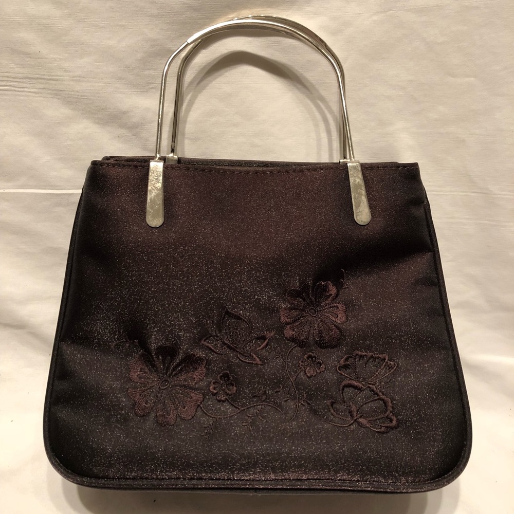 Dark brown/burgundy purse with silver handles